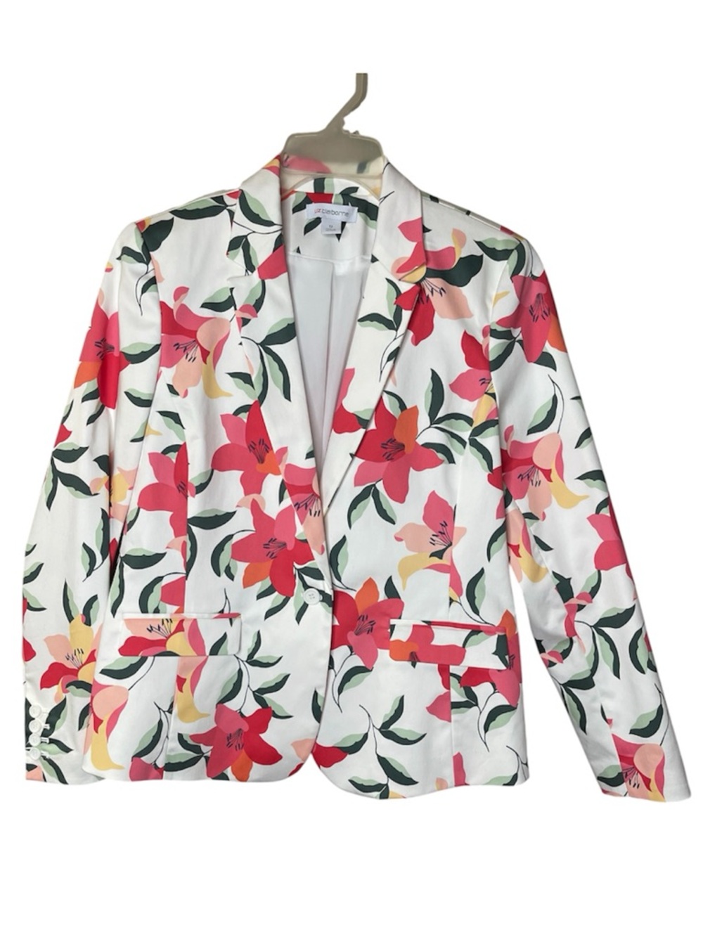 Liz Claiborne Floral Print White Blazer Jacket - Women Sz 12